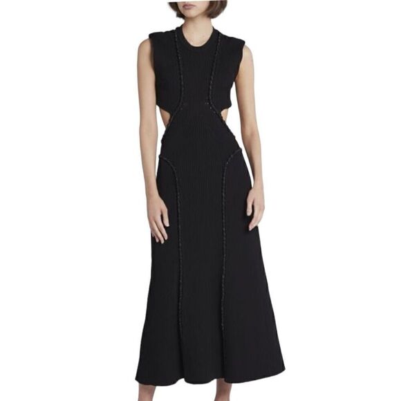 Aje Sculptra Arp Black Cut-Out Midi Dress Size Medium - Picture 1 of 11